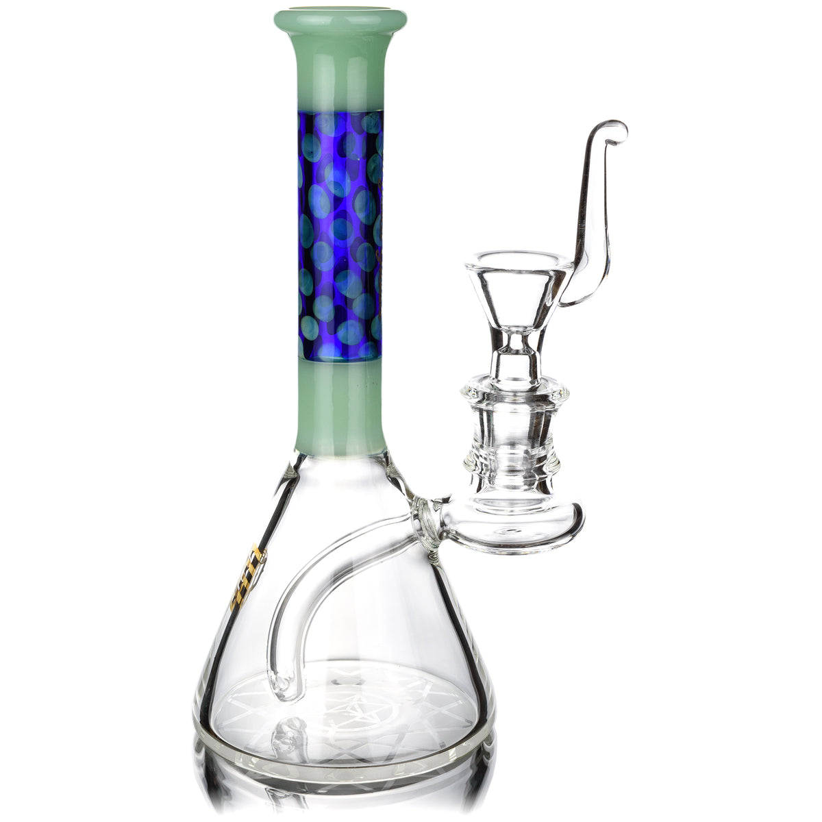 7" Beaker Bong w/ Patterned Color Glass Neck, by Crystal Glass (free banger included) - BKRY Inc.