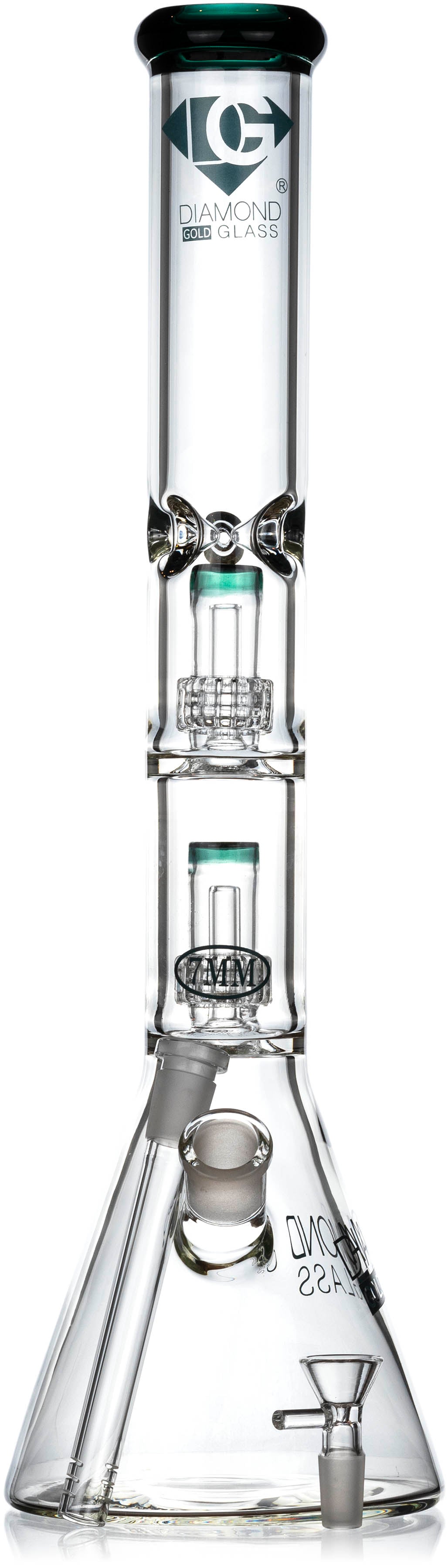18" Heavy 7mm Double Showerhead Bong, by Diamond Glass