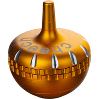 Grinder by Cheech Glass in gold, spike top metal grinder with Cheech logo engraving