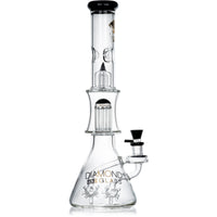18 inch Diamond Sea Mine beaker bong in black showing double sea mine percs and dual tree percolators.