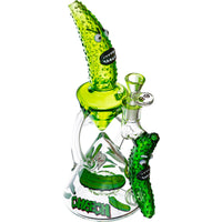 Side view of 11 inch Pickle Bong by Cheech Glass showing dual pickle sculptures and Cheech logo base
