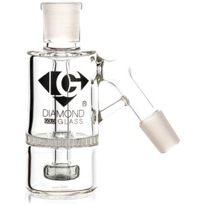 Ash Catcher w/ 18mm Joint, 45˚ Angle, Honeycomb to Showerhead, by Diamond Glass