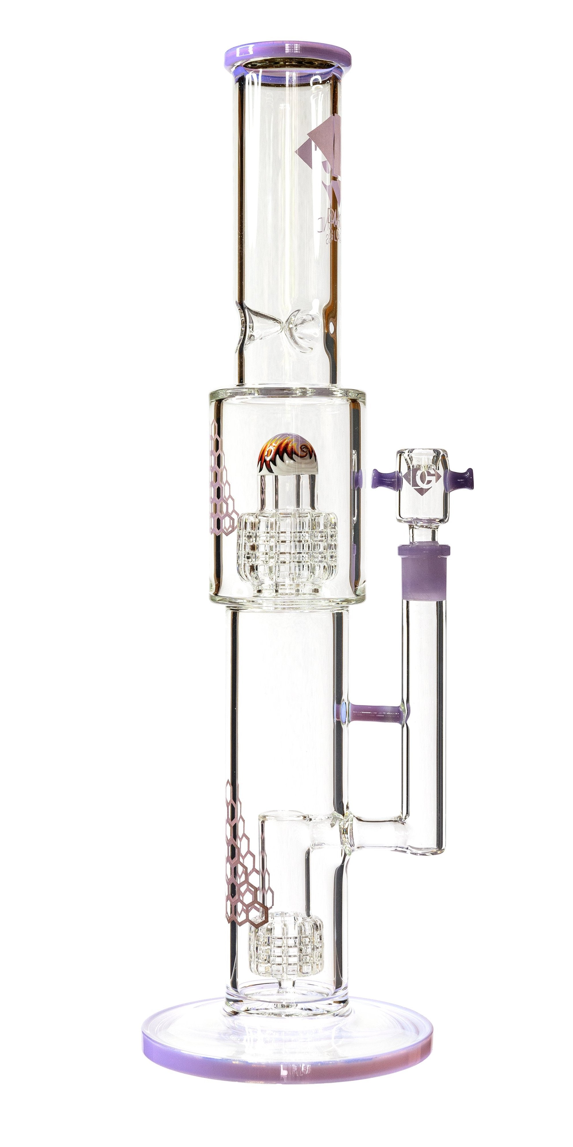 16" Straight Tube Heizman Bong w/ Dual Gridded Matrix Perc, by Diamond Glass - Bat Kountry