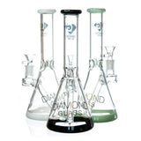 10" Beaker Bong w/ colored lip and base + built-in stem, by Diamond Glass - Bat Kountry