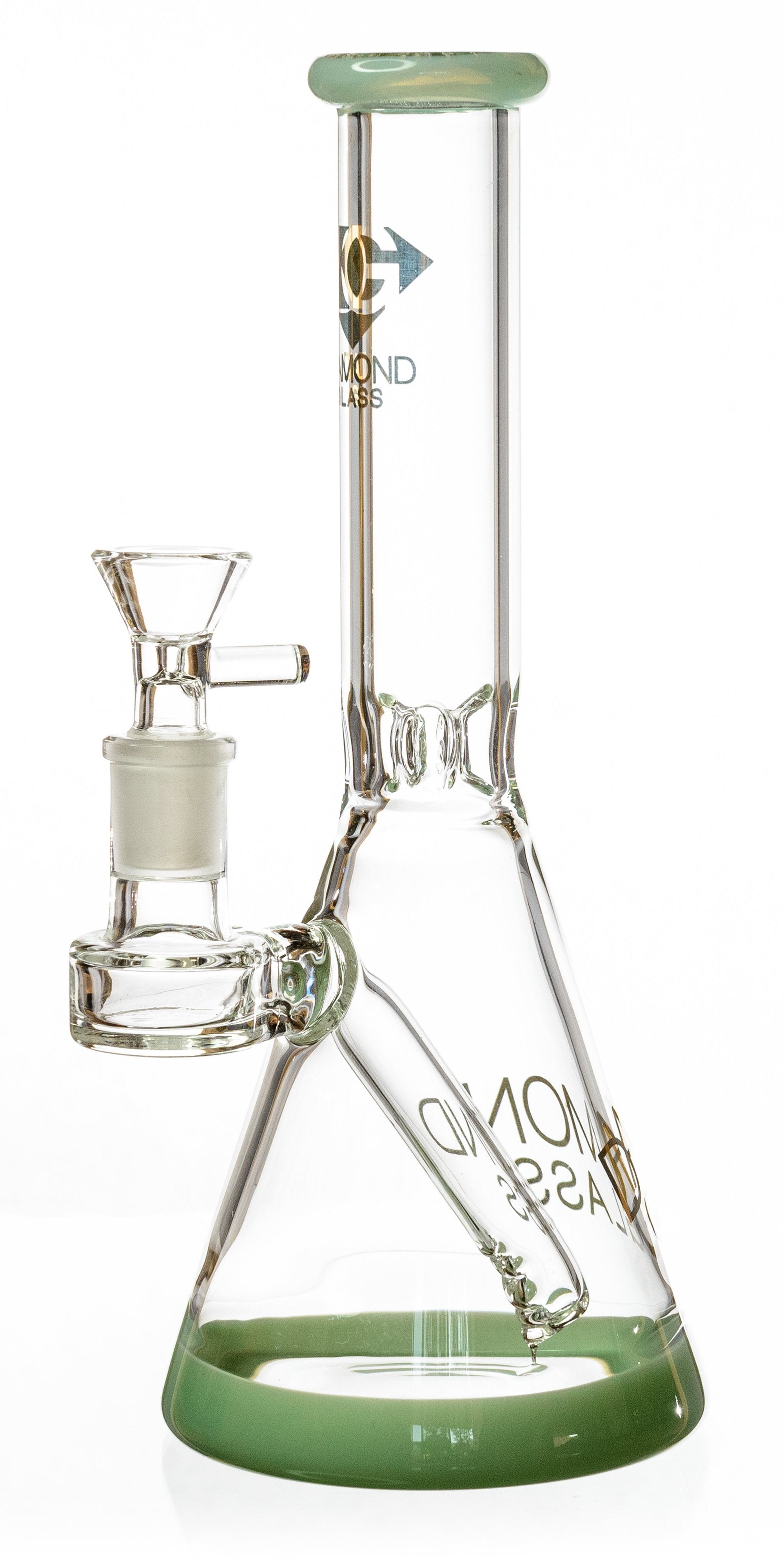 10" Beaker Bong w/ colored lip and base + built-in stem, by Diamond Glass - Bat Kountry