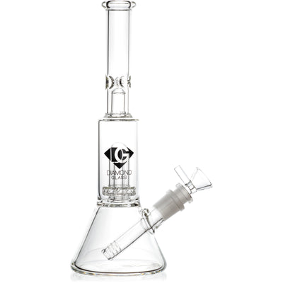 10" Skinny Neck Beaker Bong w/ showerhead UFO perc + splashguard, by Diamond Glass - BKRY Inc.