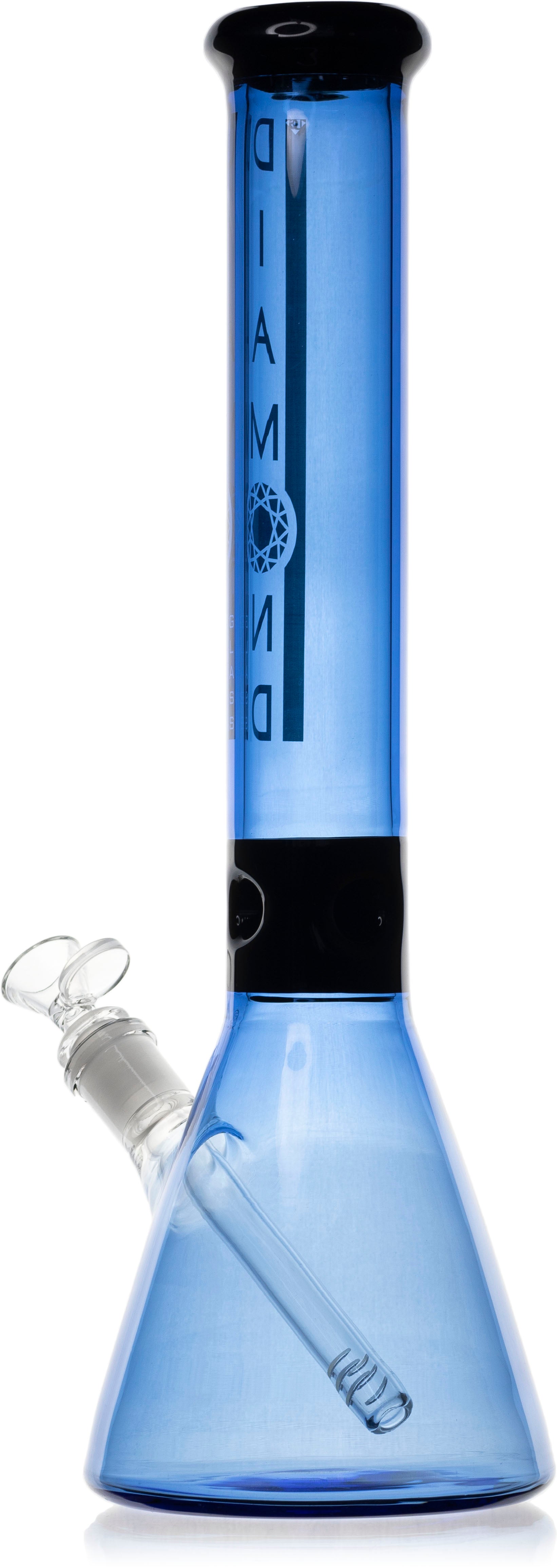 15" Sky Blue Black Collared Beaker Bong, by Diamond Glass - Bat Kountry